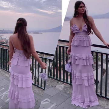 Lilac V Neck Long Prom Dress Evening Gown Party Dress HZ1023